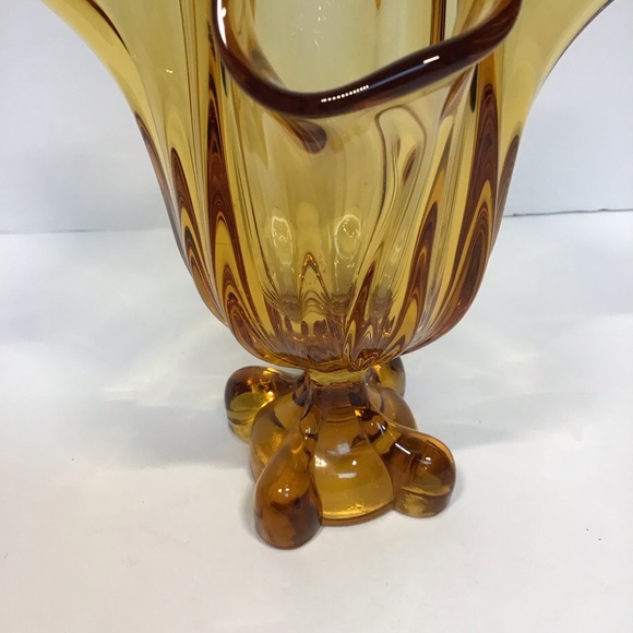 Vintage MCM 8” Viking Glass Amber Swung Stretch 4 Finger Footed Pedestal… - Picture 12 of 12